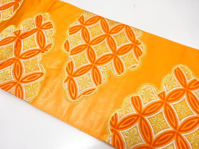 JAPANESE KIMONO / ANTIQUE FUKURO OBI / SILK / WOVEN FLORAL SHIPPO PATTERN